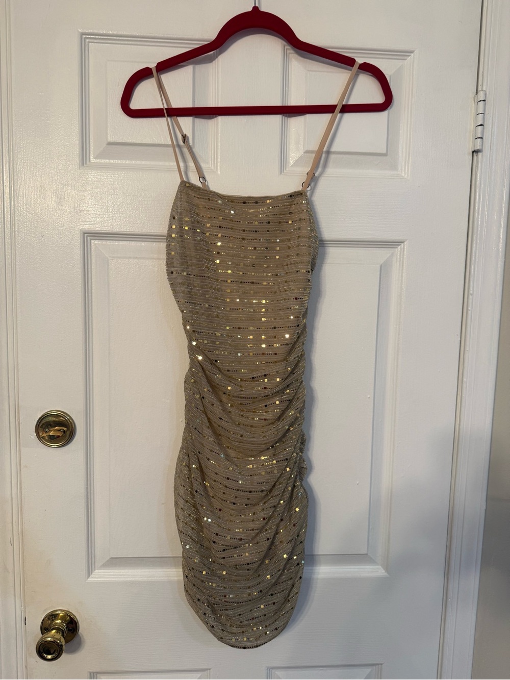 superdown Revolve Gold Sequin Ruched Mini Dress